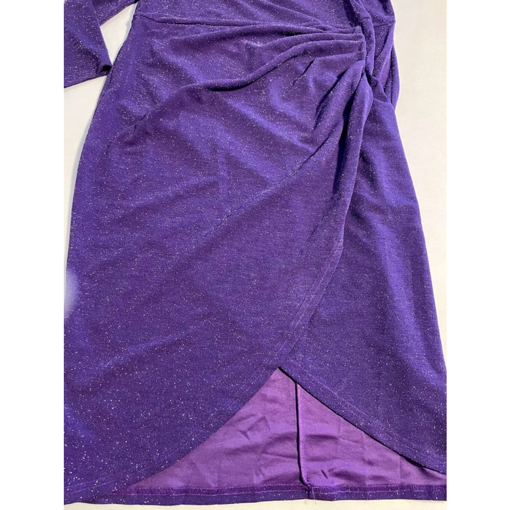 Kim Curvy 20W Purple Silver Sparkly One Shoulder long sleeve cocktail dress 6669 - Picture 5 of 8